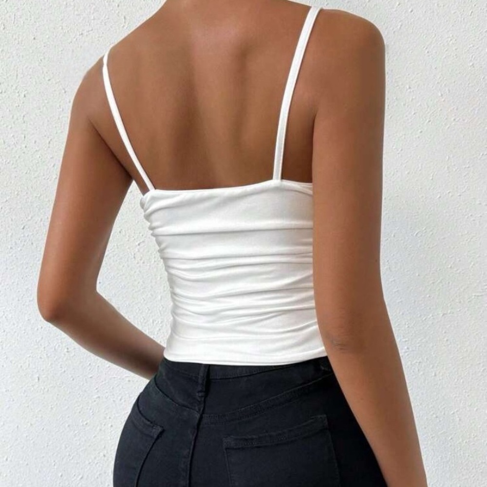 Pleated Slim Fit Deep V-Neck Camisole Top, Large